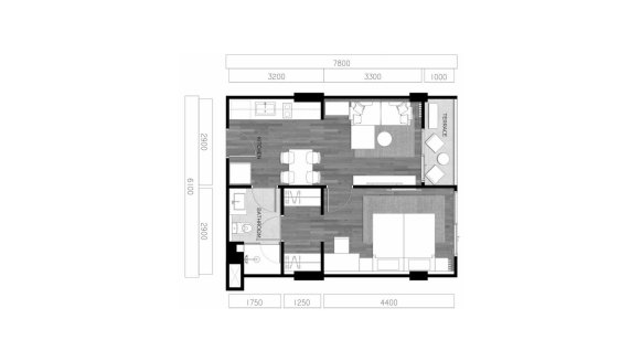 Apartment floor plan, 1 bedroom in Vip Tropika No. 11008 (2D)