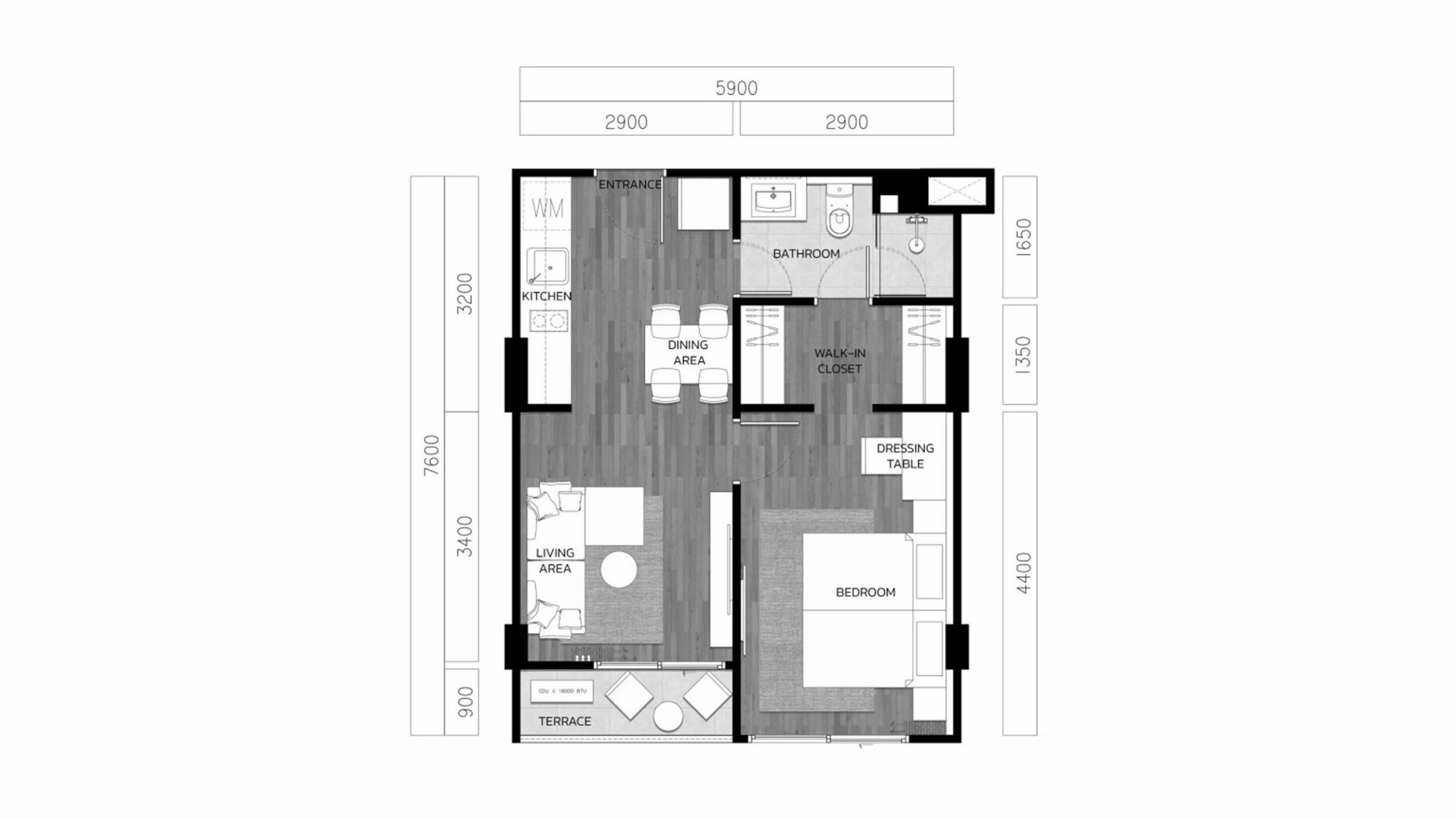 Apartment floor plan, 1 bedroom in Vip Tropika No. 11017