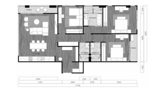Apartment floor plan, 3 bedrooms in Vip Tropika No. 11010