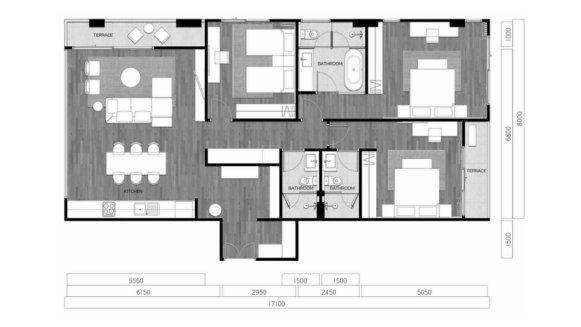 Apartment floor plan, 3 bedrooms in Vip Tropika No. 11010 (2D)